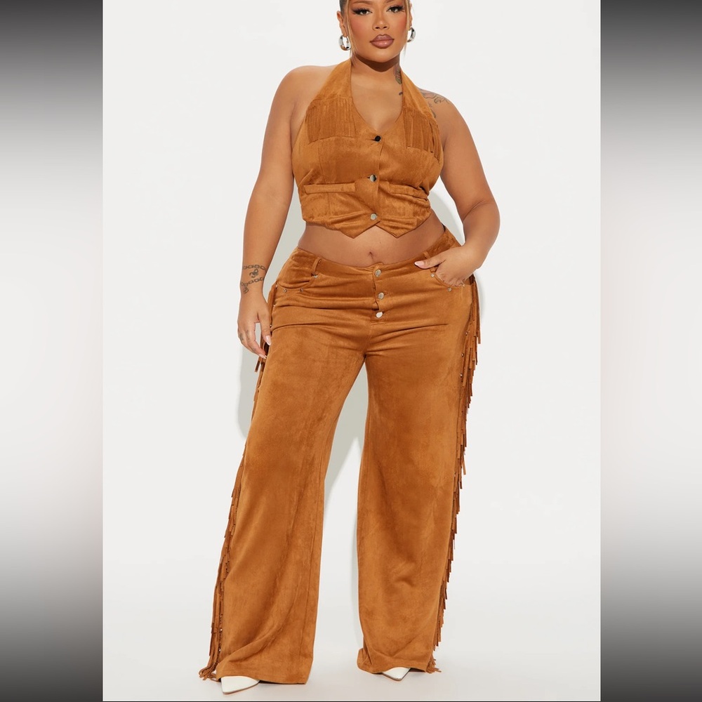 Suede fringe pant set
